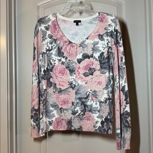 TALBOTS Floral Pink & Grey design.  Women's Cardigan size S G-1174